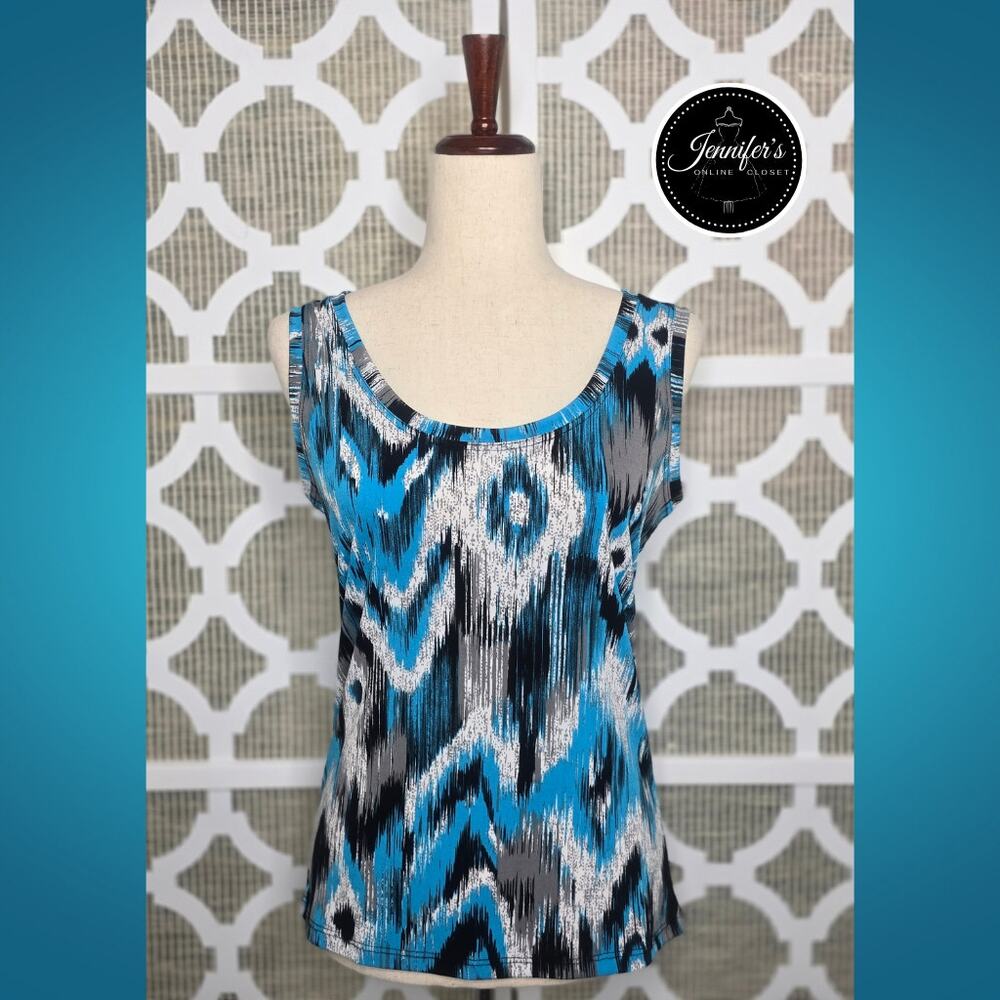 3/$25 Clear Sky Turquoise Black Gray Abstract Tank Top Size Medium